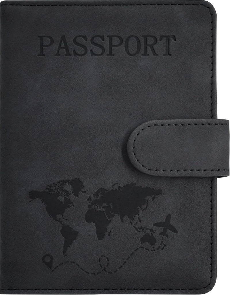 KAOBAN Passport Holder, Passport Cover with Credit Card Slot and Boarding Pass Slot Combo, Passport Wallet Case Book Travel Must Have, RFID Blocking Leather Travel Accessories, Black - Image 1